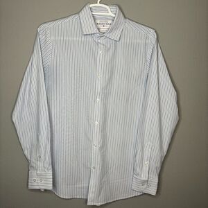 Mizzen+Main Trim Fit Blue/White Striped Dress Shirt Size L